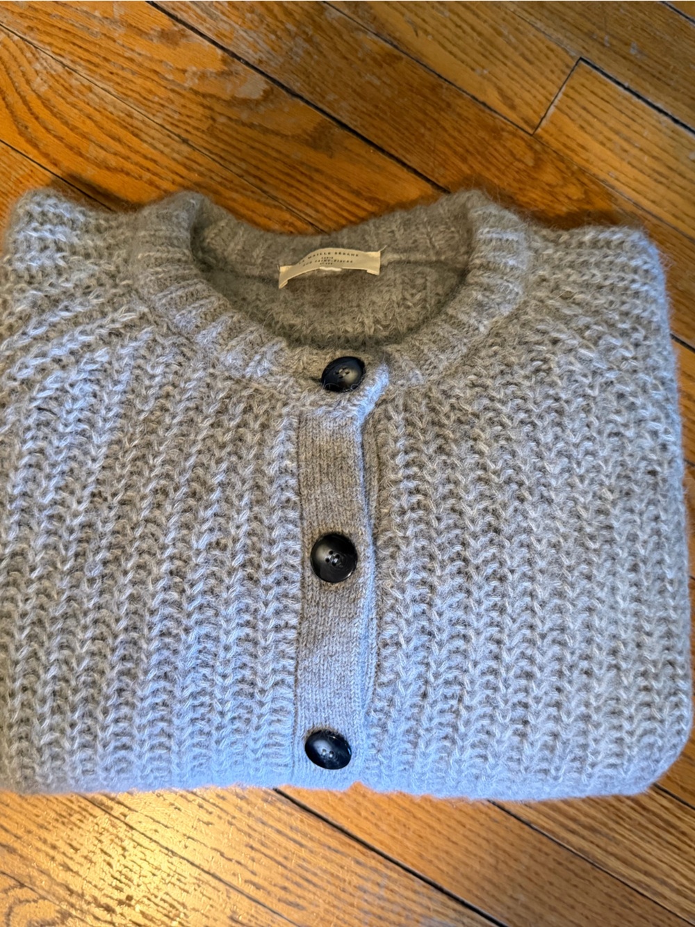 Sezane Light Gray Emile Chunky Knit Button-Up Sweater - Picture 7 of 11